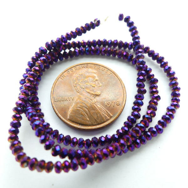 Faceted Glass, "Dragon Crystal" 1x2mm Purple Iris on 12-inch Strands