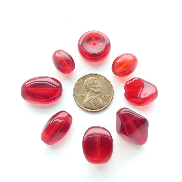 Red, Examples of Relatively New Molded Glass Beads from the Czech Republic