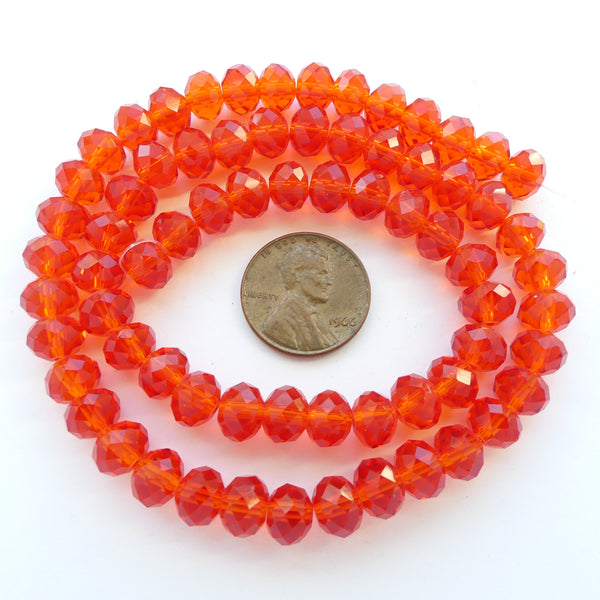 Faceted Glass "Dragon Crystal" 6x8mm, Red on 16-inch Strand