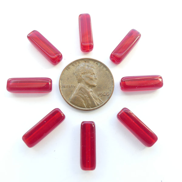 Czech Glass Rectangular Tube, Sold in Sets of 8, 14x5mm, Red