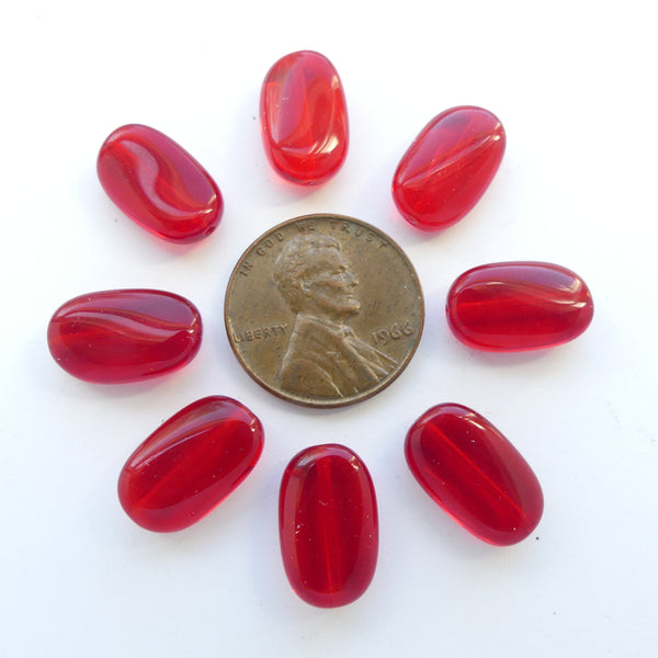 Vintage Czech Twisted Oval Sold as Sets of 8, 14x8mm, Red