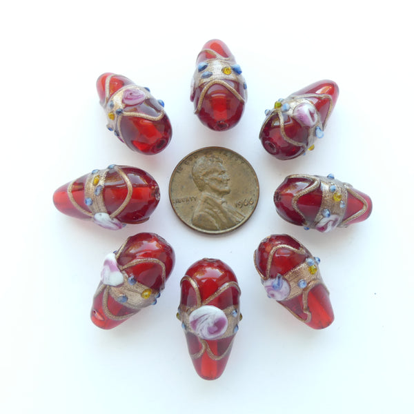 Czech Glass Teardrop 20-22mm Long x 10-12mm Wide, Red, Sold as a Set of 10
