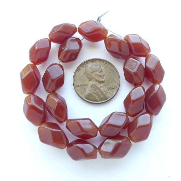 Vintage Czech Glass Faceted Oval, 12x8mm, Carnelian, on 12-inch Strands