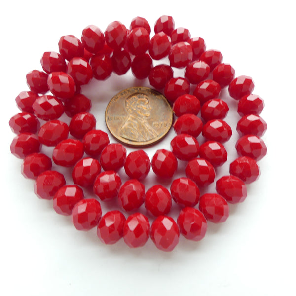 Faceted Glass, "Dragon Crystal" 6x8mm Red Opaque, 16-inch Strands