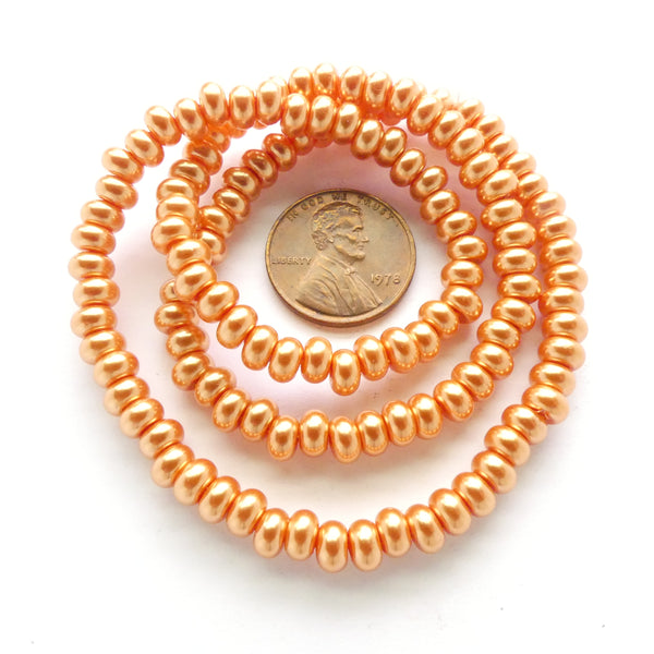 Glass Pearls, Rondelles 3x5mm Peach Luster on 16-inch Strands