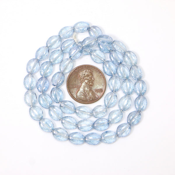 Czech Glass, Flat Ovals, Light Sapphire Blue Luster, 7x5mm on 16-inch Strands