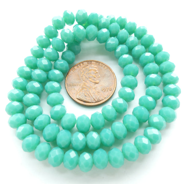 Faceted Glass, "Dragon Crystal" 5x6mm Green Turquoise Opaque on 16-inch Strands