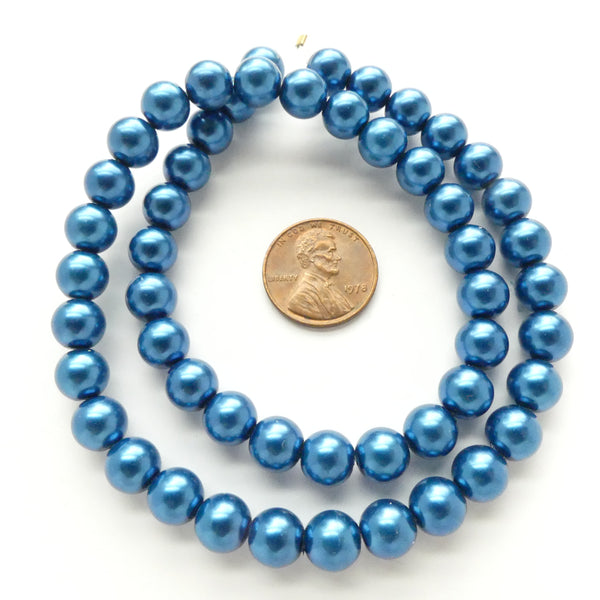 Glass Pearls, Round Dark Turquoise Luster, 8mm on 16-inch Strands