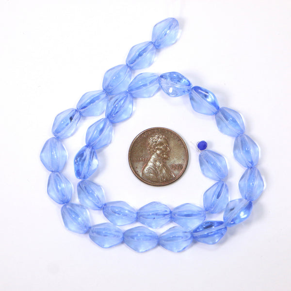 Molded Glass Vintage German Sapphire Blue Pinched Bicones, 10x6mm, 12-inch Strand