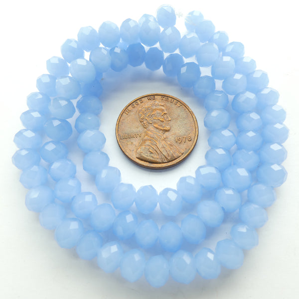 Faceted Glass, "Dragon Crystal" 5x6mm Light Cornflower Blue on 16-inch Strands