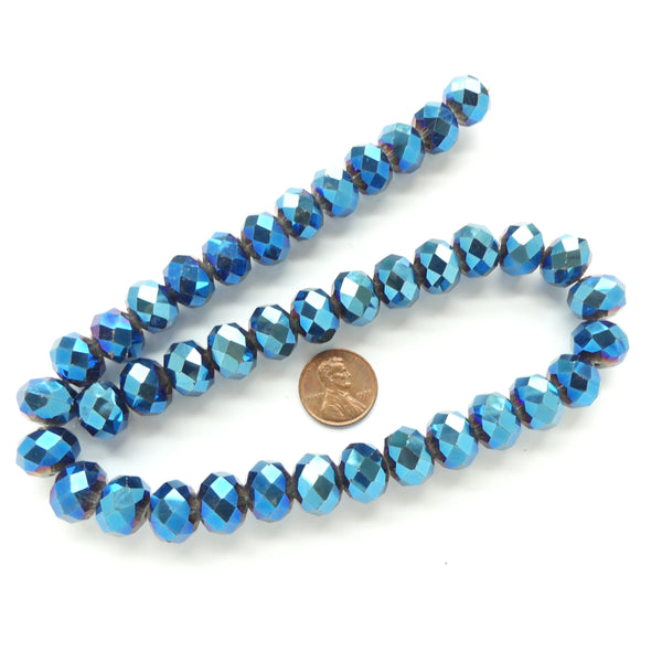 Faceted Glass, "Dragon Crystal) 12x14mm Opaque Blue Iris on 16-inch Strand