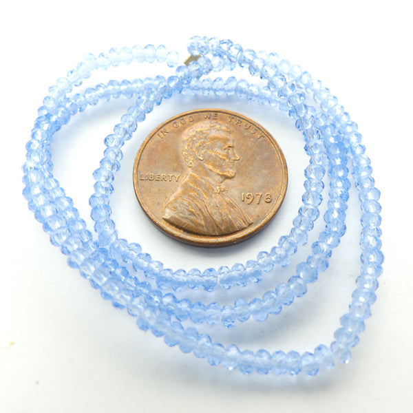 Faceted Glass, "Dragon Crystal" 1x2mm Sapphire on 12-inch Strands