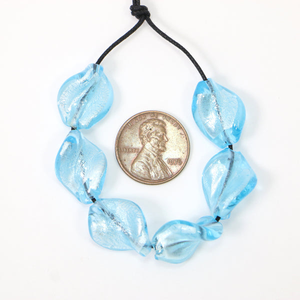 Foil Lined Light Aqua Twisted Oval Beads, 20x12mm, Sold in Sets of 6