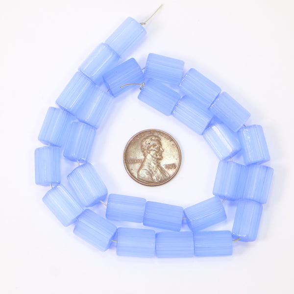 Faceted Hexagonal Cylinders, Sapphire Blue with "Silk" Finish, 12x8mm Set of 33 Beads