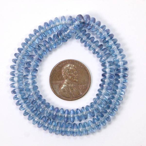 Czech Glass Rondelles, Smokey Light Blue, 2x6mm Strands of 100