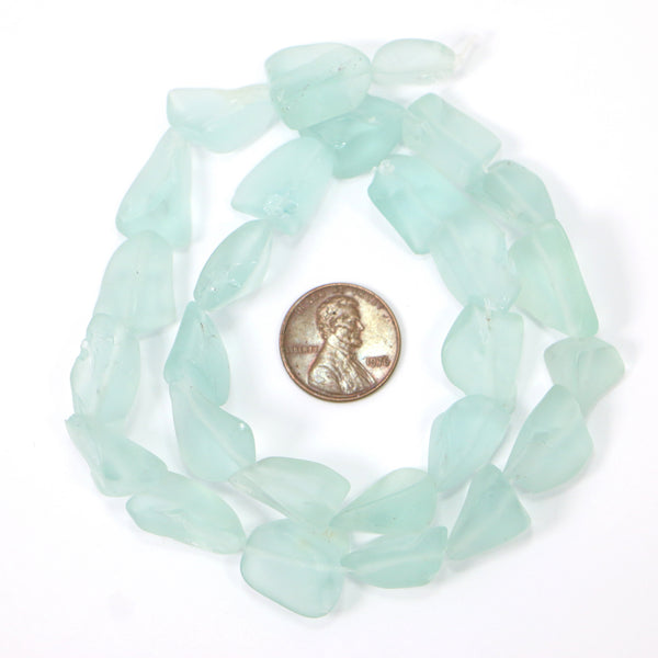 Light Aqua Matte Glass, "Arctic Ice Chunks", Irregular Shapes about 18x8mm, 16-inch Strand