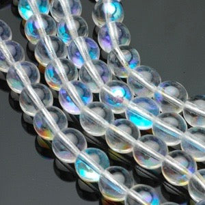 Czech Glass Smooth Round "Druks" 8mm Crystal AB, Strands of 25