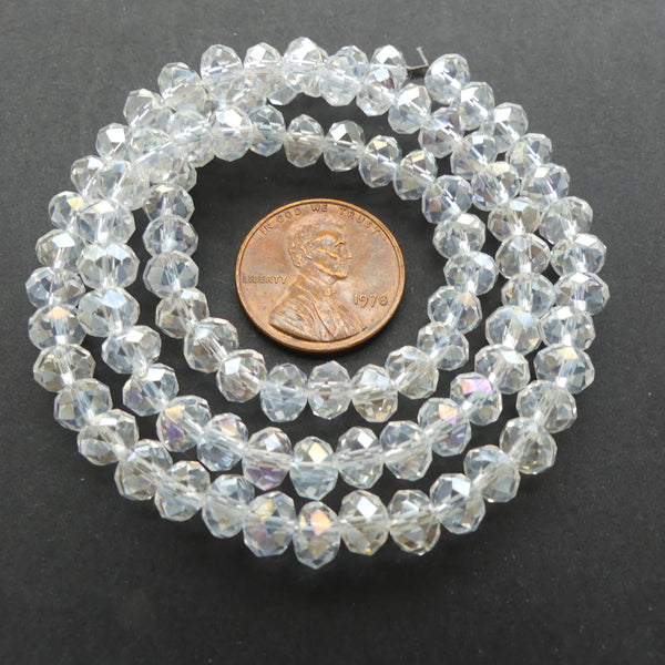 Faceted Glass, "Dragon Crystal" 4x6mm Crystal AB on 16-inch Strands