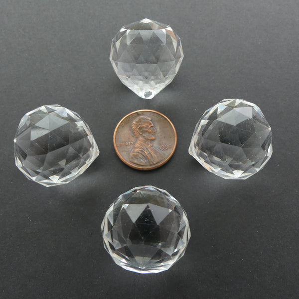 Crystal Ball Pendants, Faceted Crystal 20mm Diameter with Loop at Top, Sets of 4