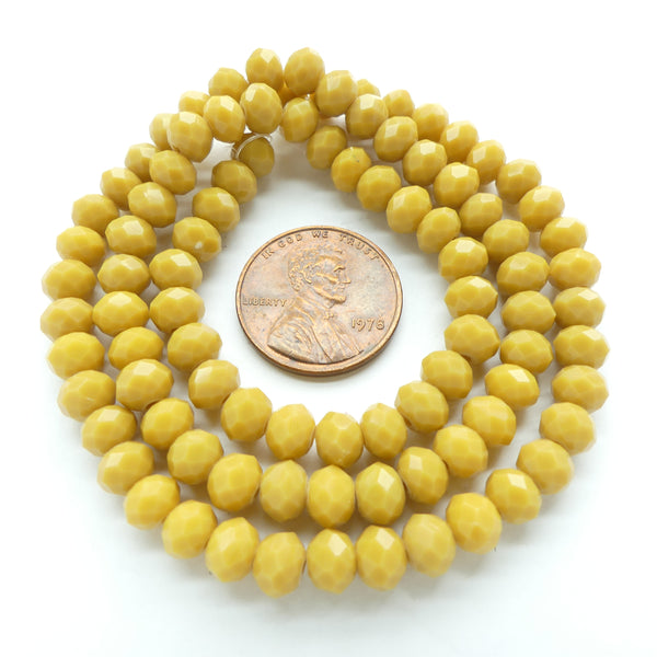 Faceted Glass, "Dragon Crystal" 4x6mm, Opaque Beige, on 16-inch Strands