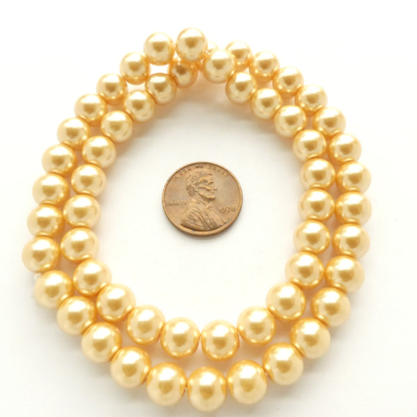 Glass Pearls, Round Yellow Luster, 8mm on 16-inch Strands