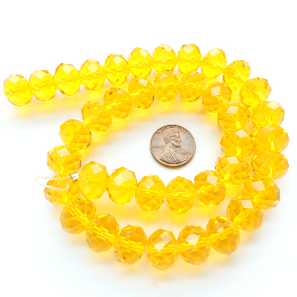 Faceted Glass, "Dragon Crystal" 12x14mm Translucent Yellow on 17-inch Strends