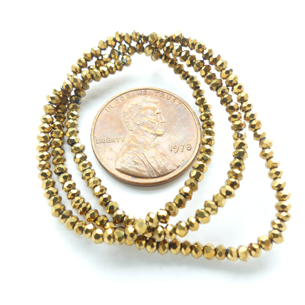Faceted Glass, "Dragon Crystal" 1x2mm, Dark Gold on 12-inch Strands