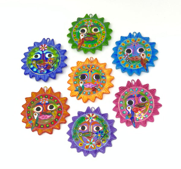 Ornaments, Ceramic Sun, Handmade in Guatemala, 2.5" Diameter