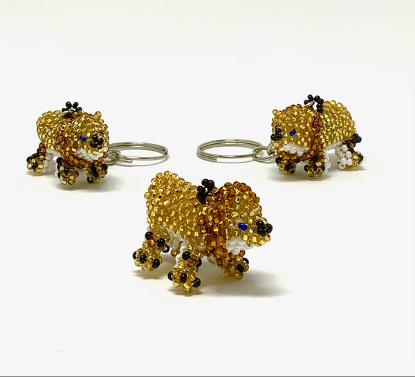 Keychain, Lion Cub, Beaded, 1.5x1.5 inches excluding chain and ring
