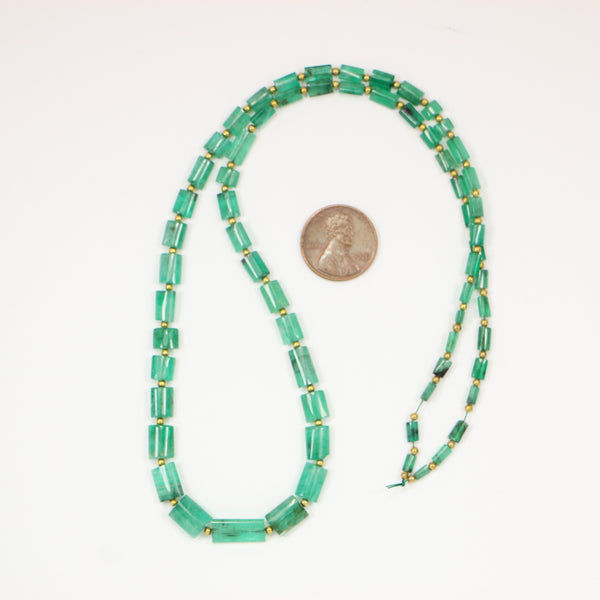 Emerald, Natural Colombian Smooth Rectangle Beads, 5x2 to 14x6mm, 20-inch Strand