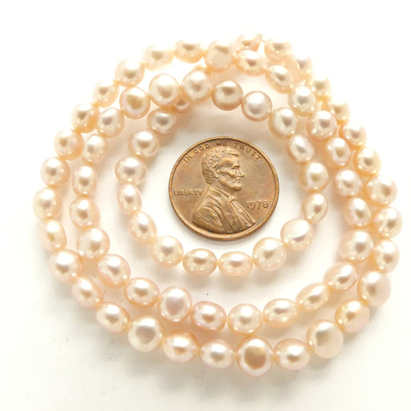 Pearls, Pink, Round Flattend 6mm on 16-inch Strands