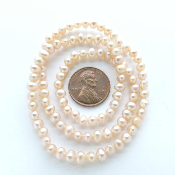 Pearls, Pink, Ovals Side Drilled 4x5mm on 16-inch Strands