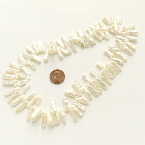 Pearls, White, Sticks, Keshi 14-16mm long on 16-inch Strands