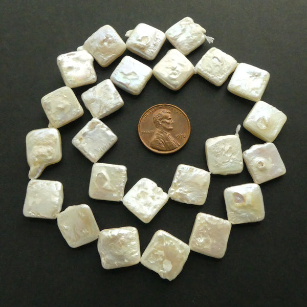 Pearls, White, Diamond 12mm on 15-inch Strand