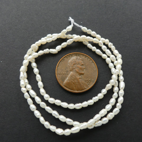 Pearls, White, Rice Shape, 5x3mm on 16-inch Strands