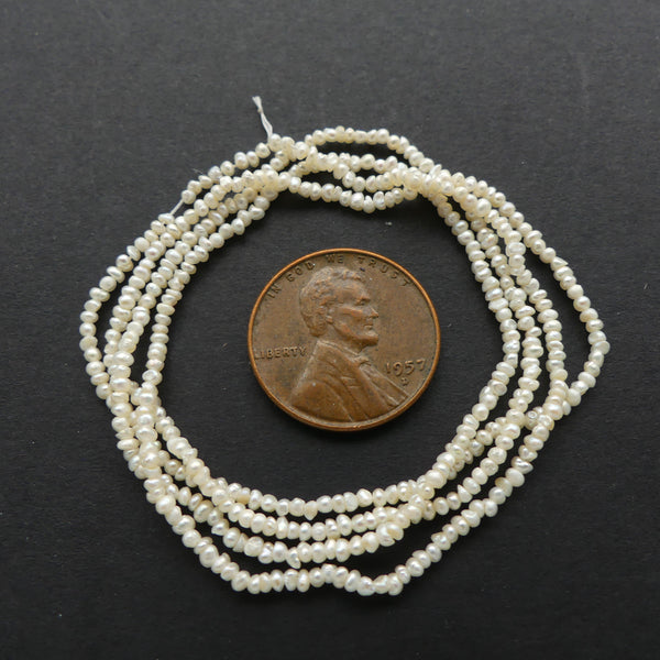 Pearls, White, Oblate Micro Pearls 1mm on 16-inch Strands