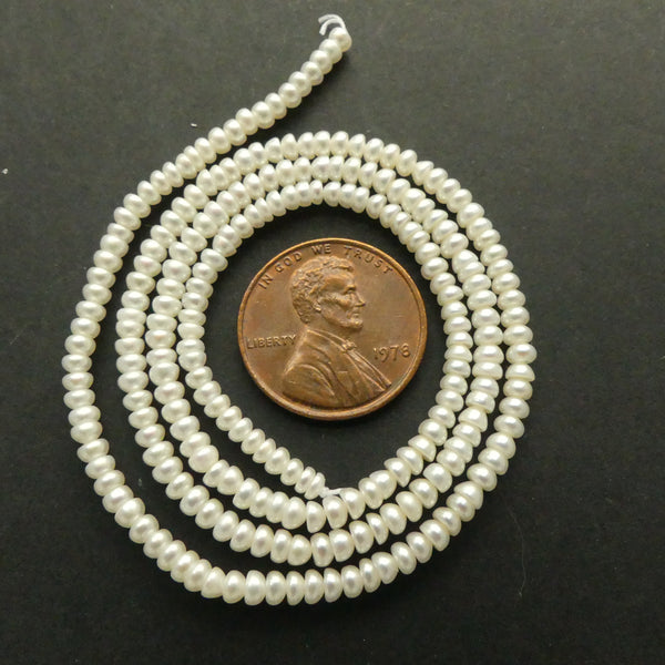 Pearls, White, Button Shape 3x3mm on 16-inch Strands