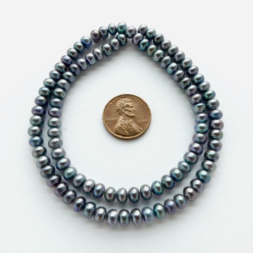 Pearls, Peacock, Rondell/Button Shape, 4x5mm on 16-inch Strands