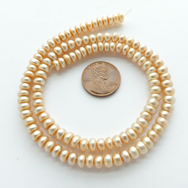 Pearls, Pink, "Button" 4x5mm on 16-inch Strands