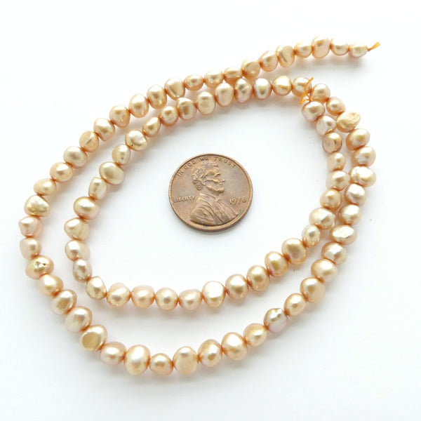 Pearls, Pink, Potato 4x5mm on 16-inch Strand