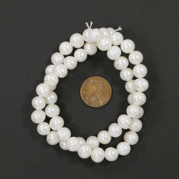 Pearls, White, Rounded Shape, 8x8mm on 16-inch Strands