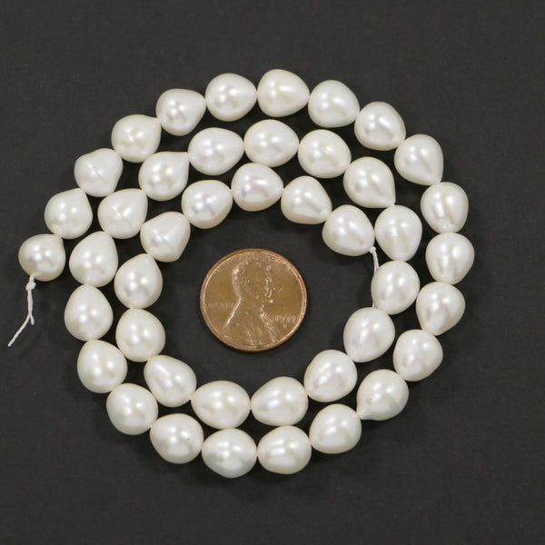 Pearls, White, Oval Shape, 10x8mm on 16-inch Strands