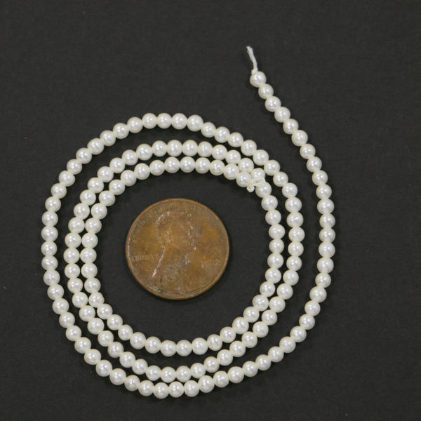 Pearls, White, Round Shape, 3x3mm on 16-inch Strands