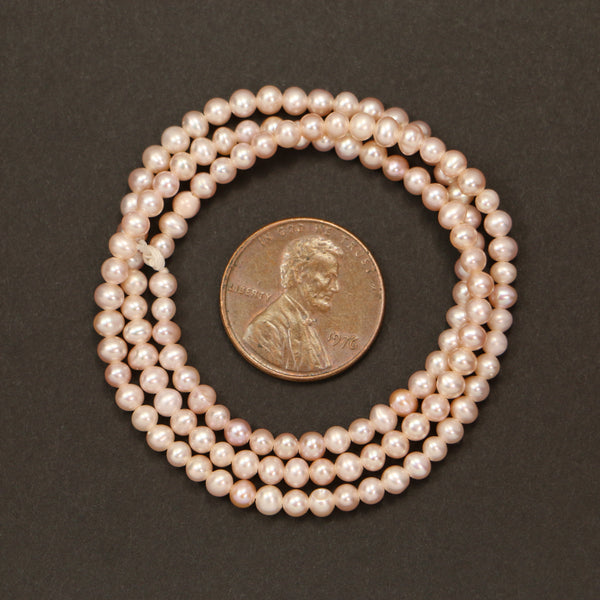 Pearls, Pink, Round, 3mm Diameter on 16-inch Strands