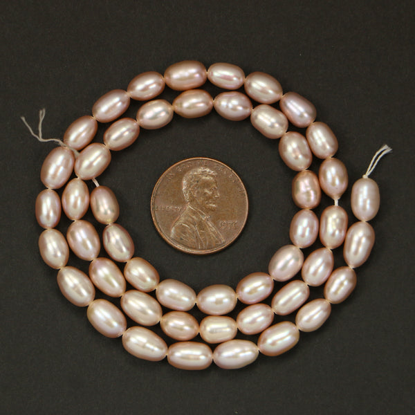 Pearls, Pink, Medium Ovals Silky Smooth Feel, 7x4mm on 16-inch Strand