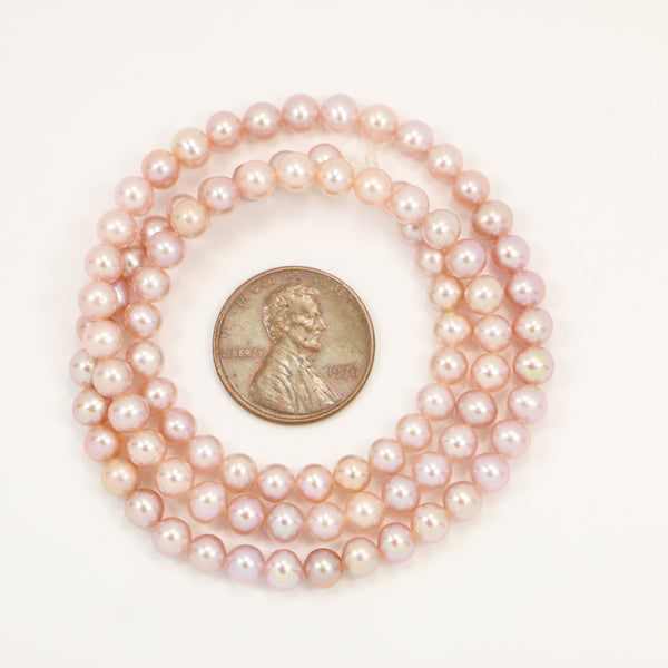 Pearls, Pink, Round 5mm Diameter on 16-inch Strands