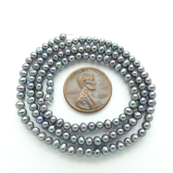 Pearls, Peacock, Round Shape, 4mm on 16-inch Strands