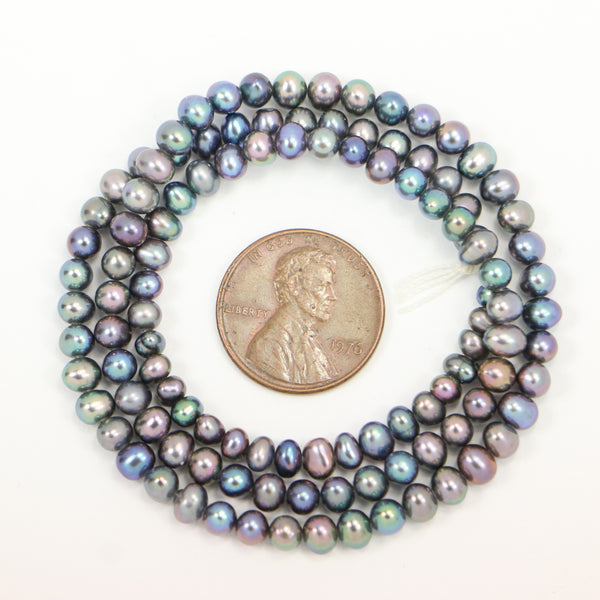 Pearls, Peacock, Potato Shape, 3x4mm on 16-inch Strands