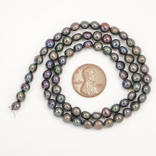 Pearls, Peacock, Fat Coin Shape, 6mm on 16-inch Strand