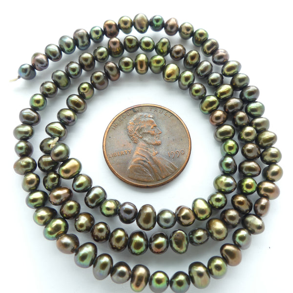 Pearls, Peacock Dark Iris Baroque 4x5mm on 16-inch Strands